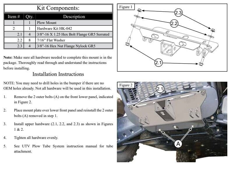 KFI OPEN TRAIL UTV PLOW MOUNT POLARIS RANGER 500, 700, CREW & TM - 106545