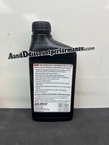 INSTOCK Klotz KL-302 Motorcycle TechniPlate Synthetic 2-Stroke Pre-Mix / Injector Oil, 1 Quart