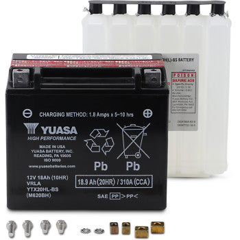 Yuasa YTX20HL-BS High Performance AGM Battery with Bottle of acid