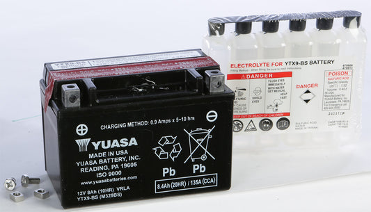 Yuasa YTX9-BS Maintenance Free AGM 12-Volt Battery w/Bottle