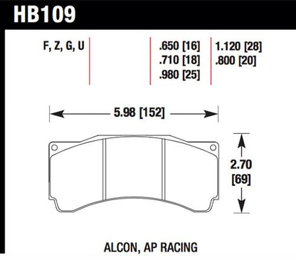 Hawk AP Racing Alcon DTC-60 Race Brake Pads