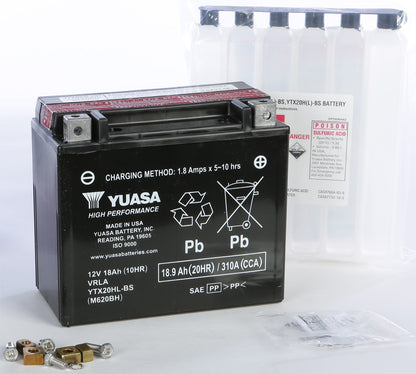 Yuasa YTX20HL-BS High Performance AGM Battery with Bottle of acid
