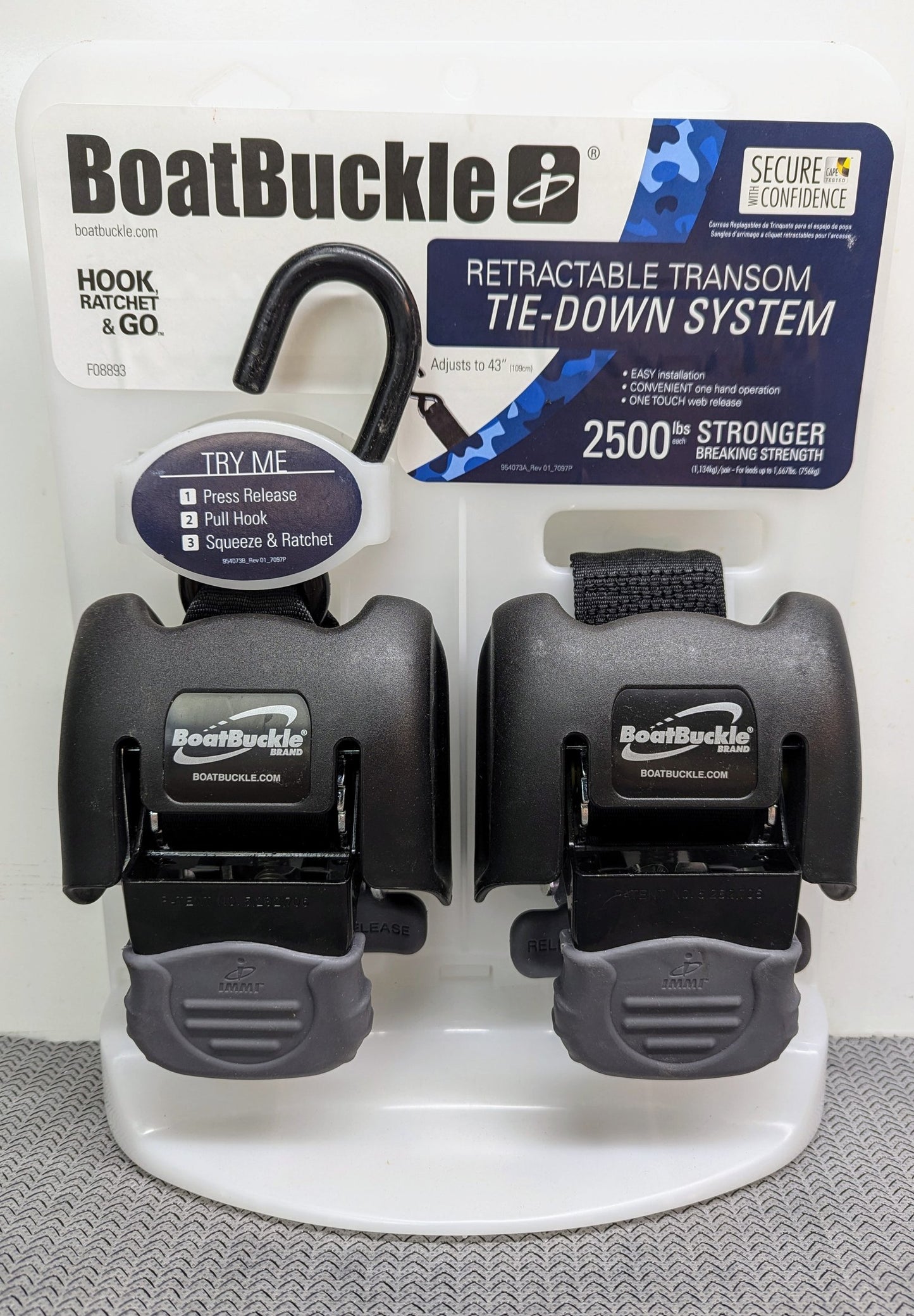 BoatBuckle F08893 Retractable Transom Tie-Down - 2" Web (Pair)