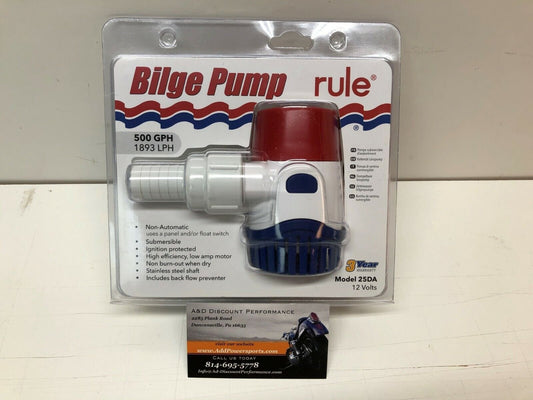 INS Rule 25DA 500 GPH bilge pump 12v 12volt boat marine pwc w/backflow preventer