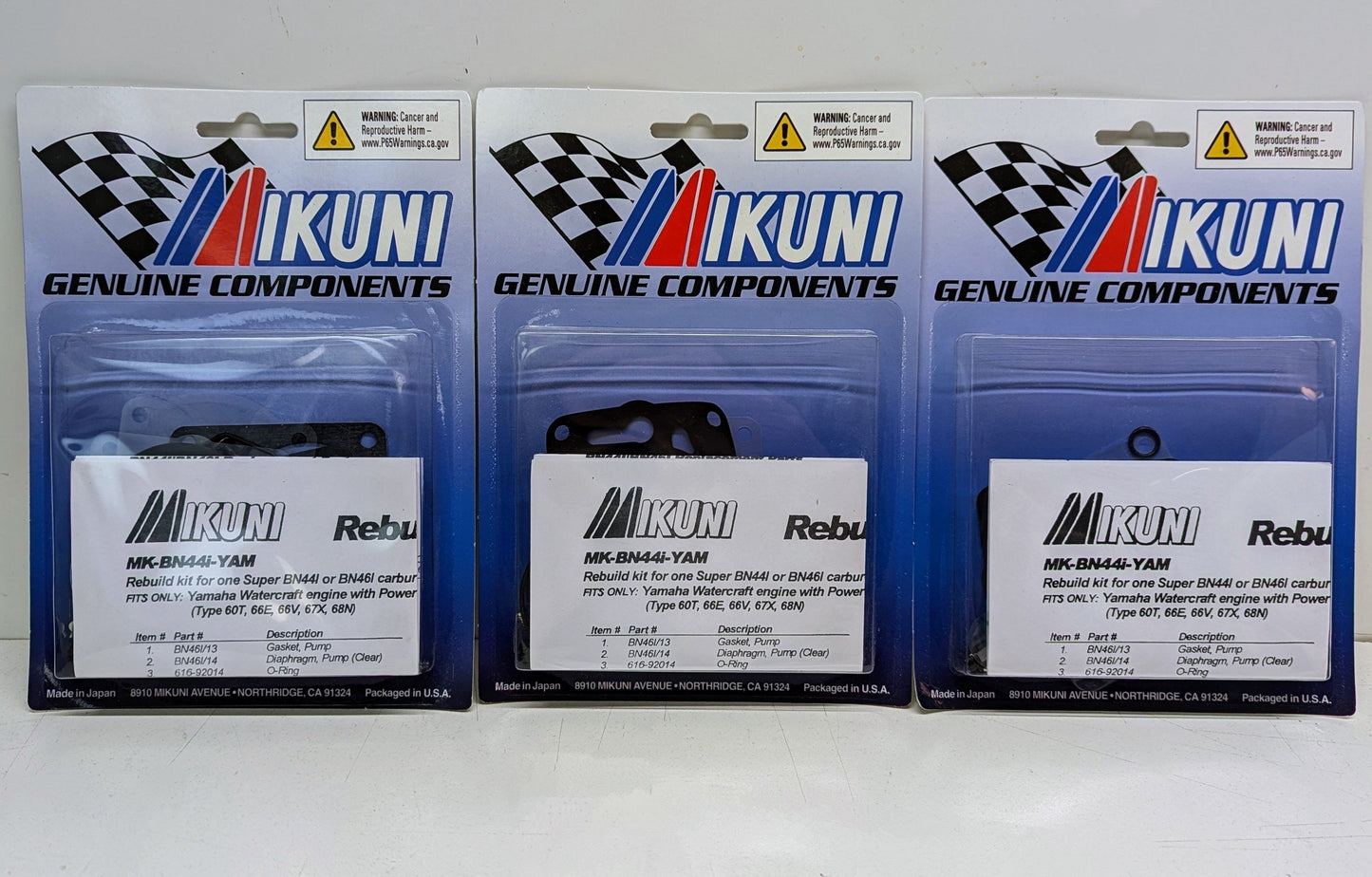 Genuine Mikuni 3 PACK Triple Carb Carburetor Rebuild Kit Yamaha GP1200R XL1200 XLT1200 - MK-BN38/44 SPR